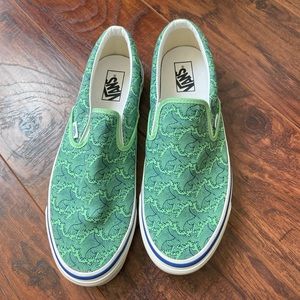 Vans Style 98 Ocean Surf Waves Green Blue Slip On Shoes Men's Size 11.5